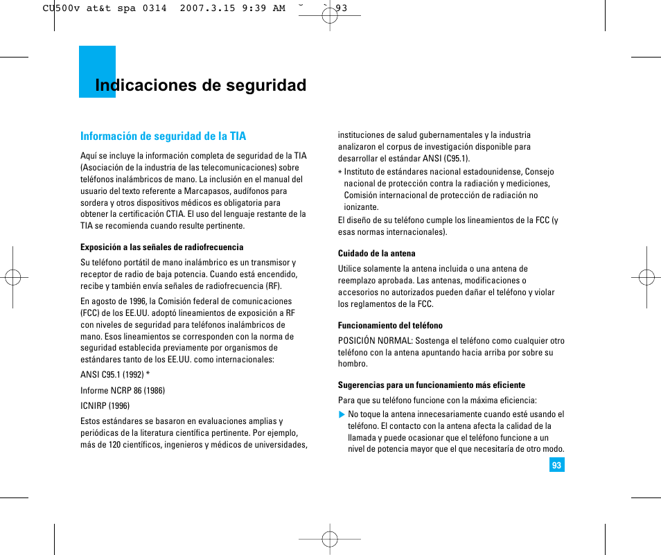 Indicaciones de seguridad | LG CU500V User Manual | Page 211 / 230