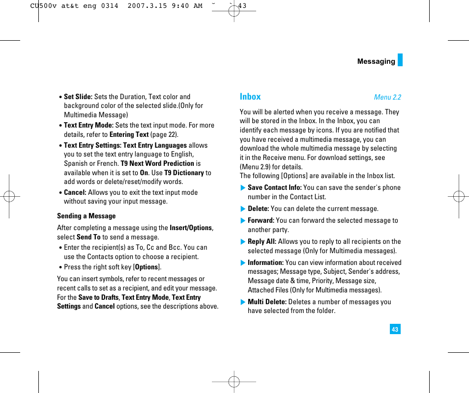 Inbox | LG CU500V User Manual | Page 47 / 230