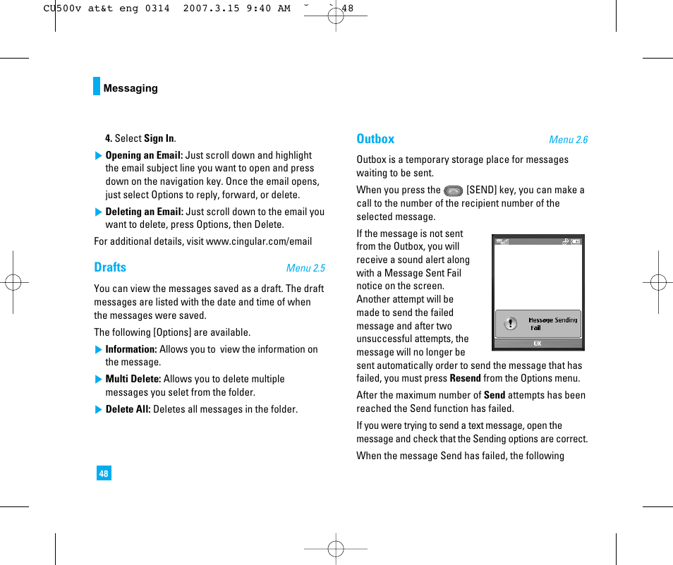Drafts, Outbox | LG CU500V User Manual | Page 52 / 230