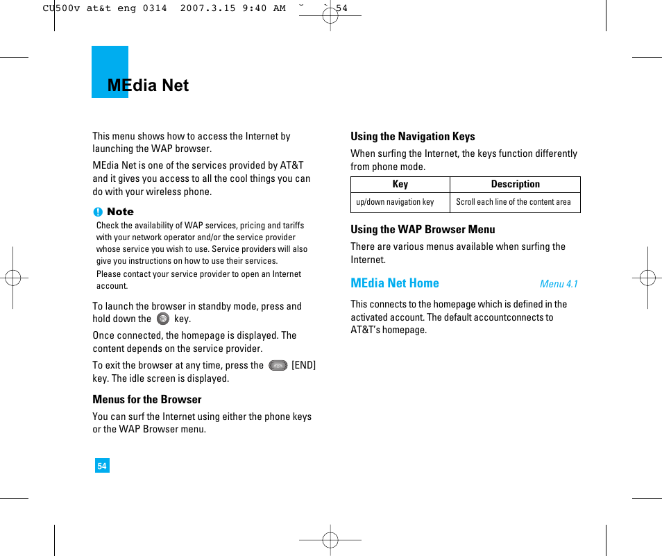 Media net, Media net home | LG CU500V User Manual | Page 58 / 230