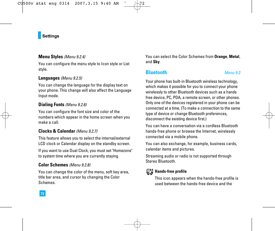 Bluetooth | LG CU500V User Manual | Page 76 / 230