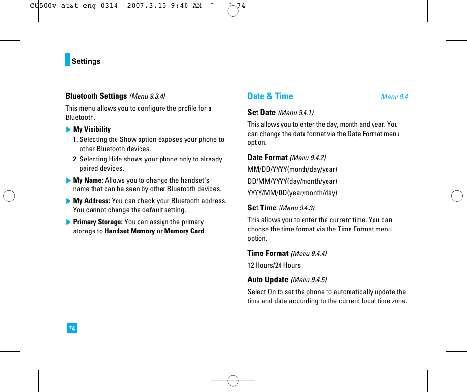 Date & time | LG CU500V User Manual | Page 78 / 230
