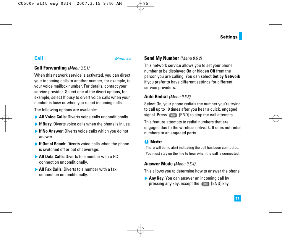 Call | LG CU500V User Manual | Page 79 / 230