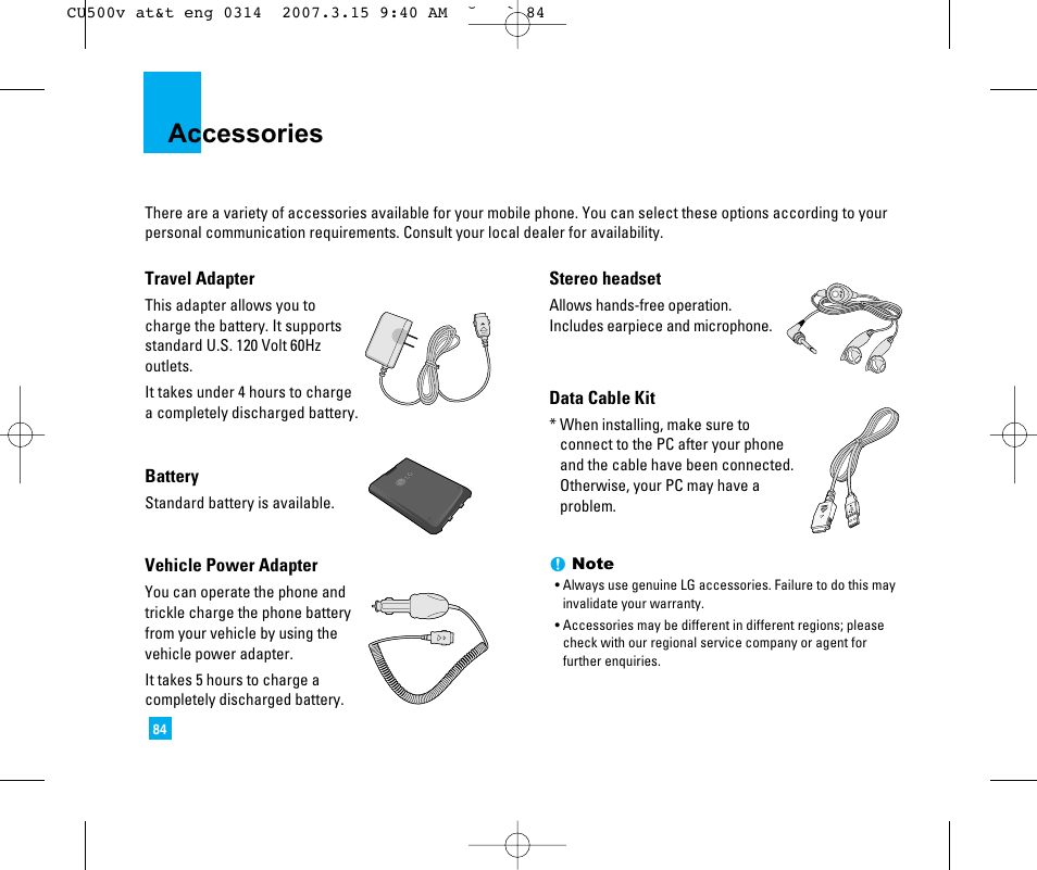 Accessories | LG CU500V User Manual | Page 88 / 230