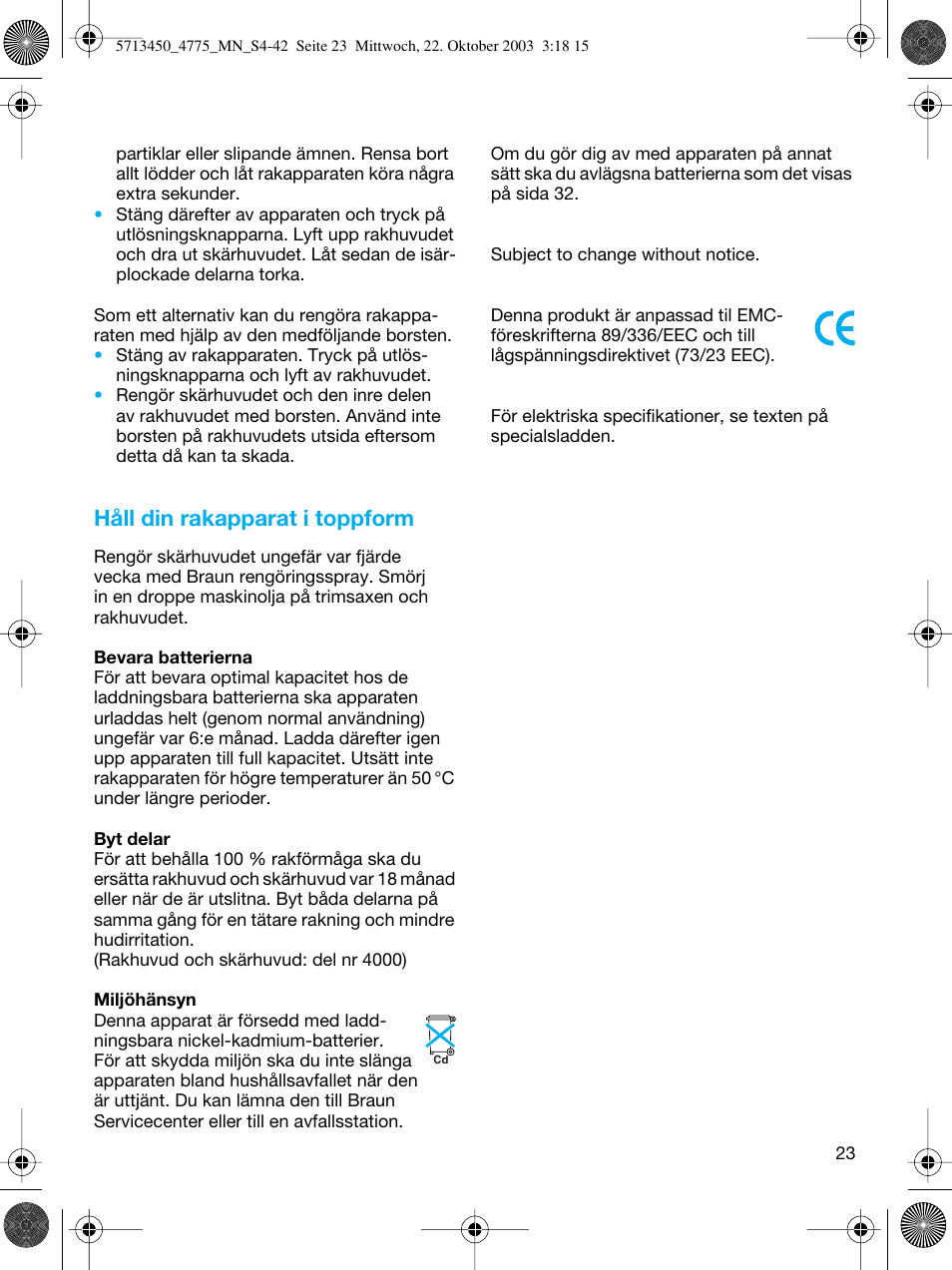 Håll din rakapparat i toppform | Braun 4775 TriControl User Manual | Page 23 / 40