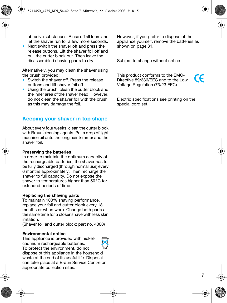 Keeping your shaver in top shape | Braun 4775 TriControl User Manual | Page 7 / 40