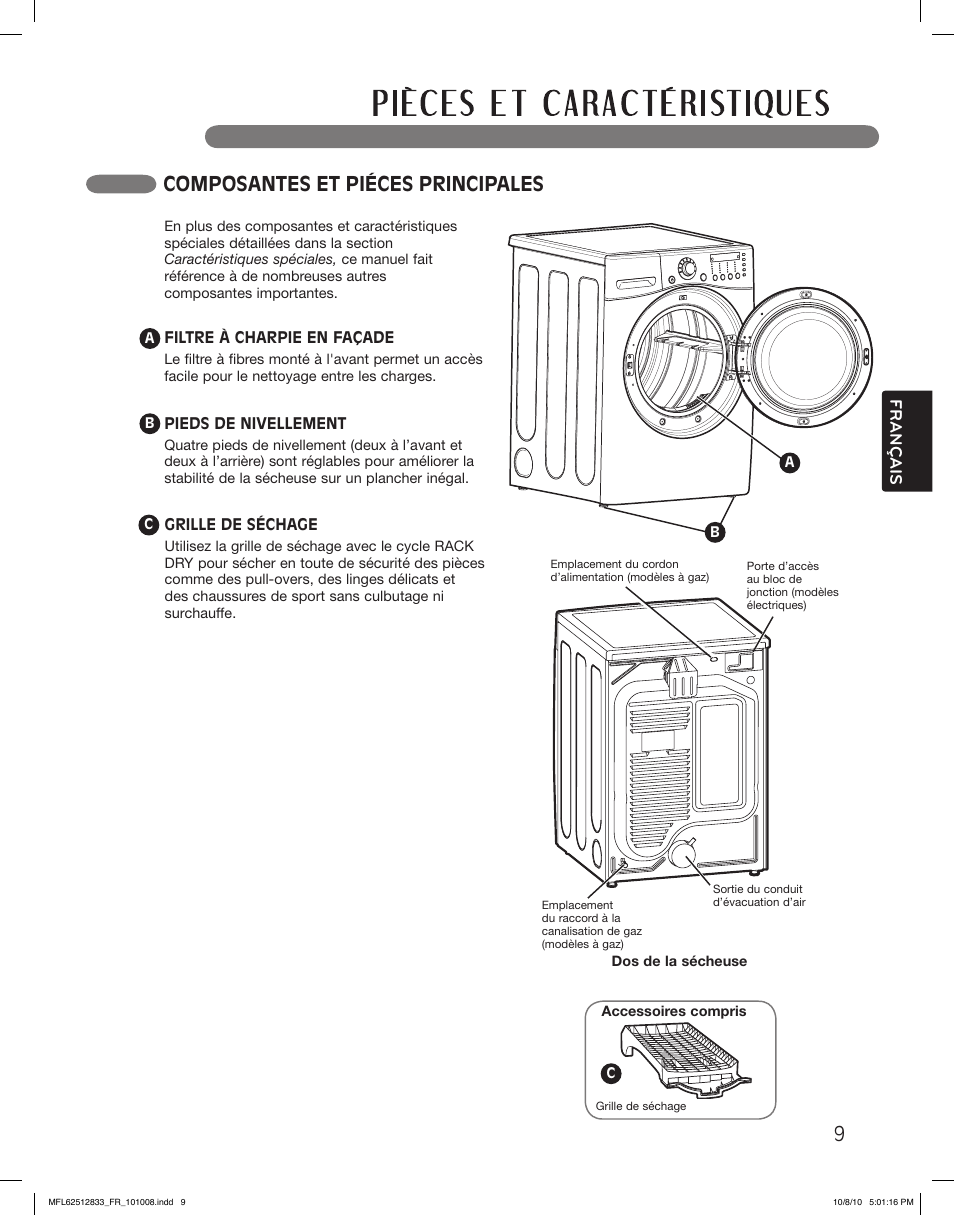 Composantes et piéces principales 9, Français | LG DLEX3360W User Manual | Page 105 / 148
