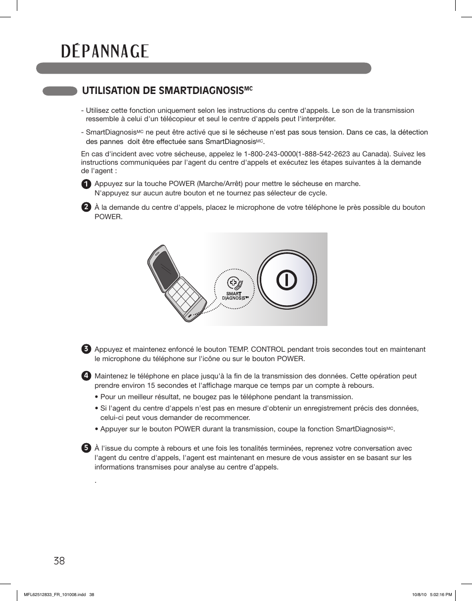 Utilisation de smartdiagnosis | LG DLEX3360W User Manual | Page 134 / 148