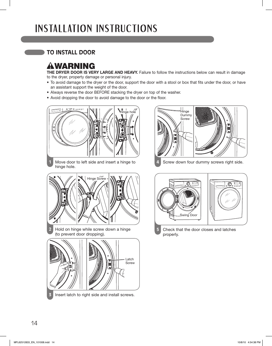 Wwarning | LG DLEX3360W User Manual | Page 14 / 148