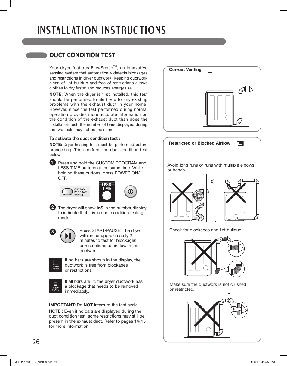 Duct condition test | LG DLEX3360W User Manual | Page 26 / 148