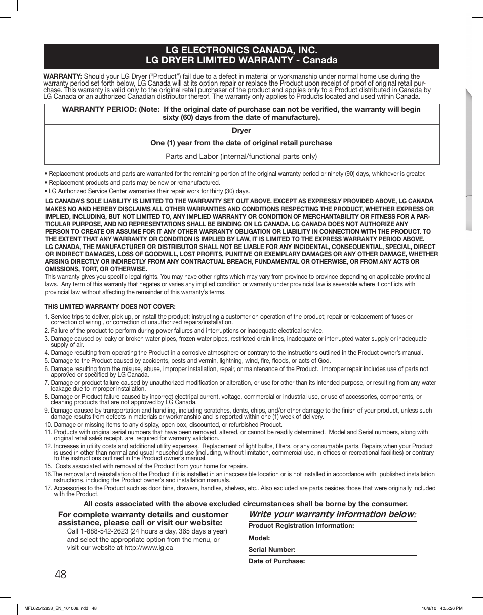LG DLEX3360W User Manual | Page 48 / 148