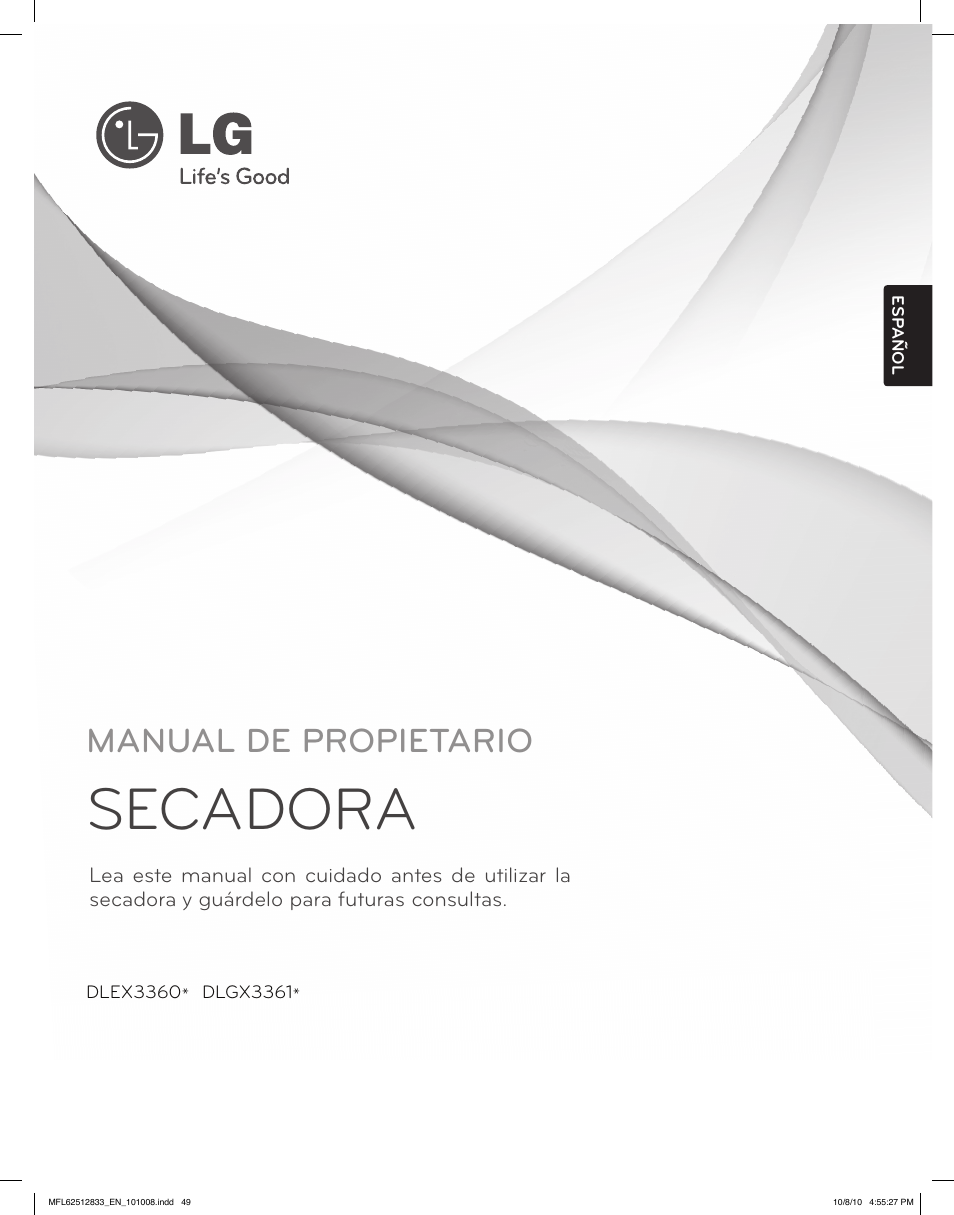 Secadora, Manual de propietario | LG DLEX3360W User Manual | Page 49 / 148