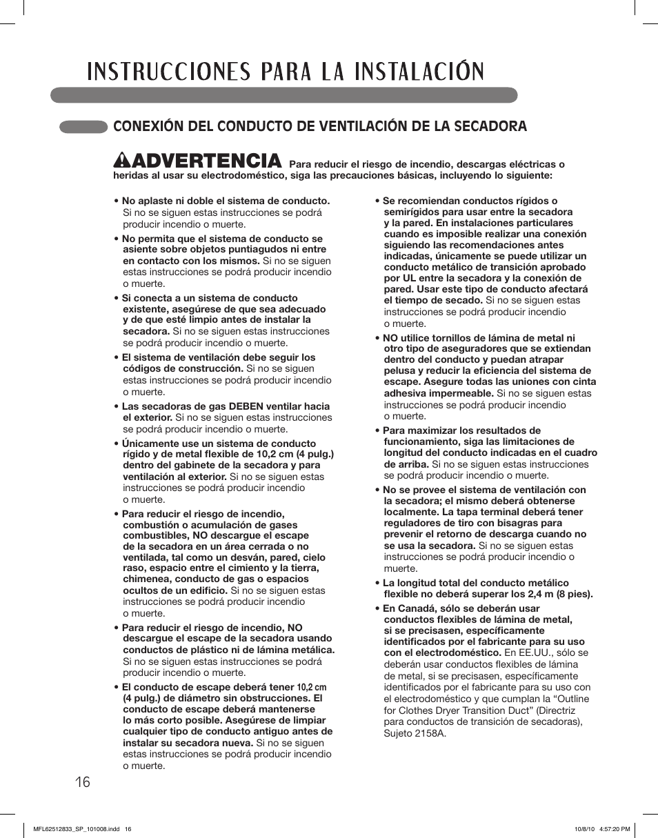 Wadvertencia | LG DLEX3360W User Manual | Page 64 / 148