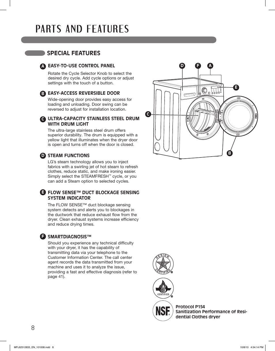 Special features | LG DLEX3360W User Manual | Page 8 / 148