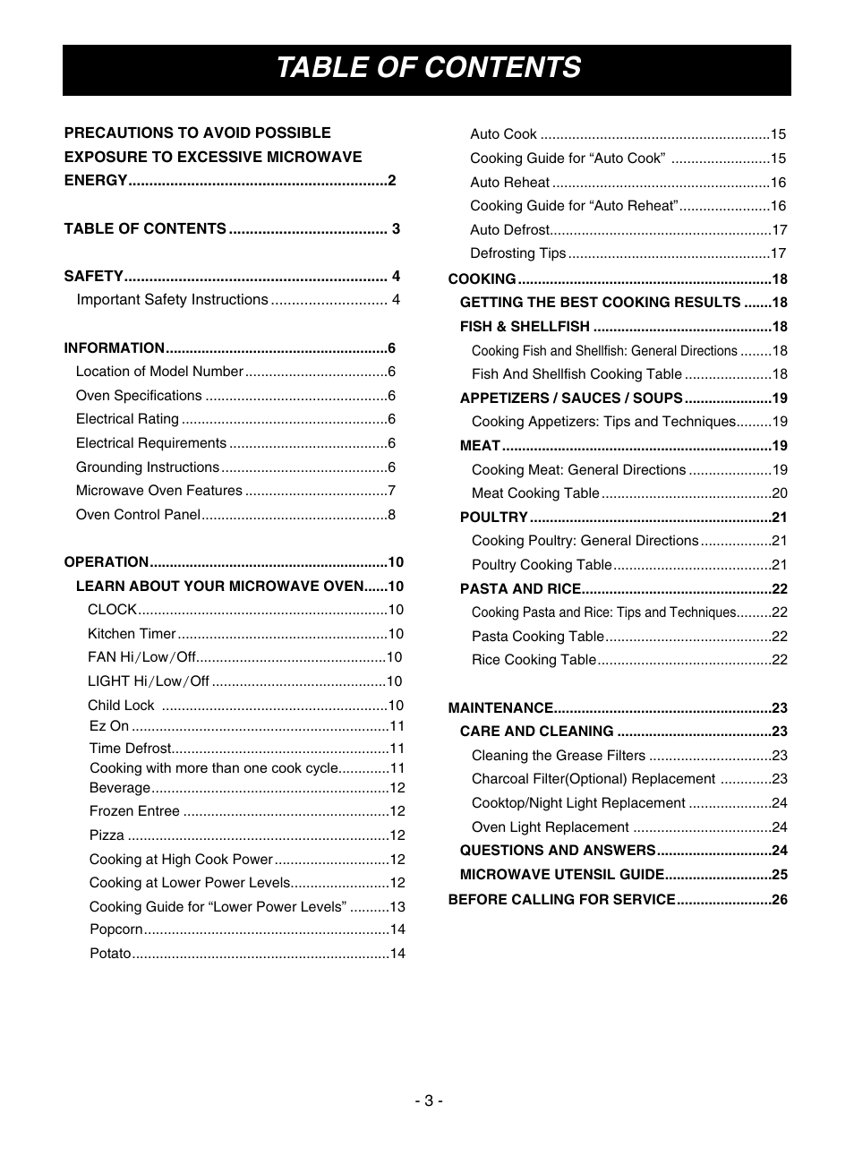 LG MV1610WW User Manual | Page 3 / 28