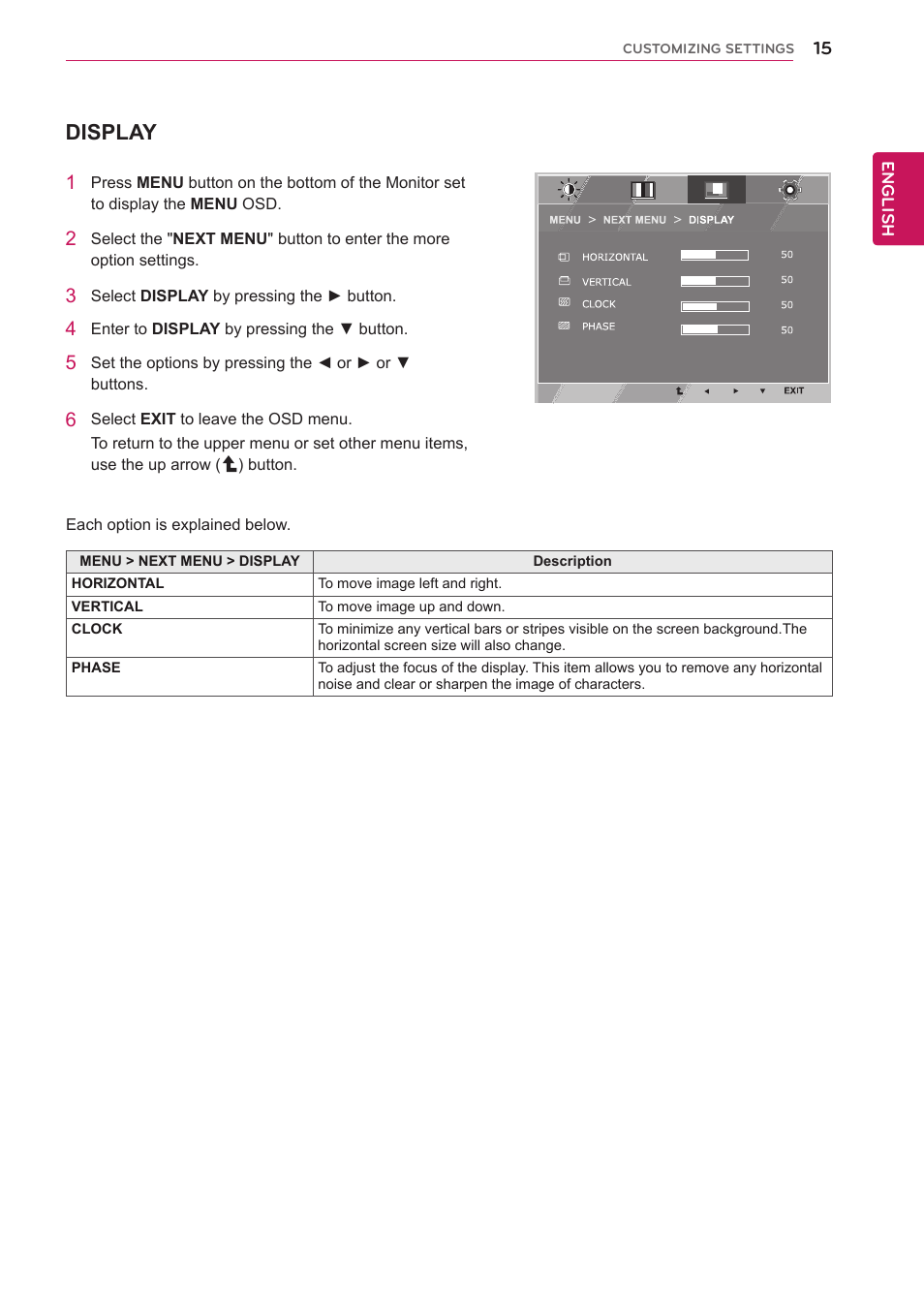 Display | LG E1942TC-BN User Manual | Page 15 / 28