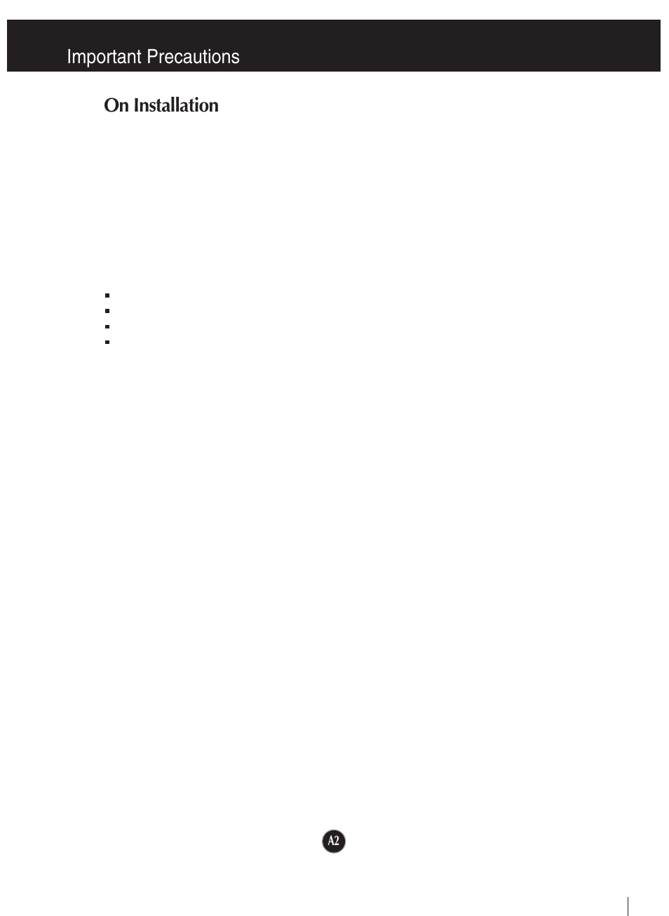 On installation, Important precautions on installation | LG L1942TE-BF User Manual | Page 3 / 25