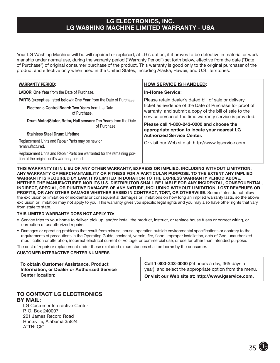 LG WM2501HWA User Manual | Page 35 / 108