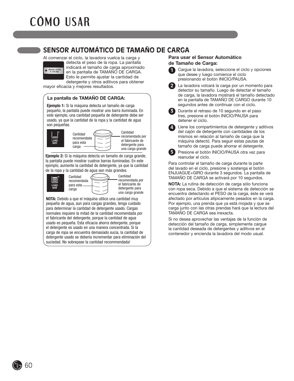 Sensor automático de tamaño de carga | LG WM2501HWA User Manual | Page 60 / 108