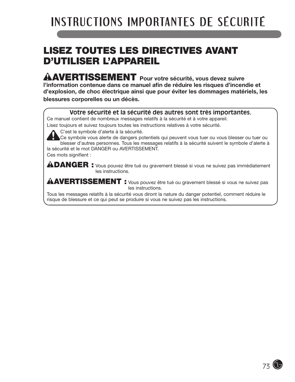 Wavertissement | LG WM2501HWA User Manual | Page 73 / 108