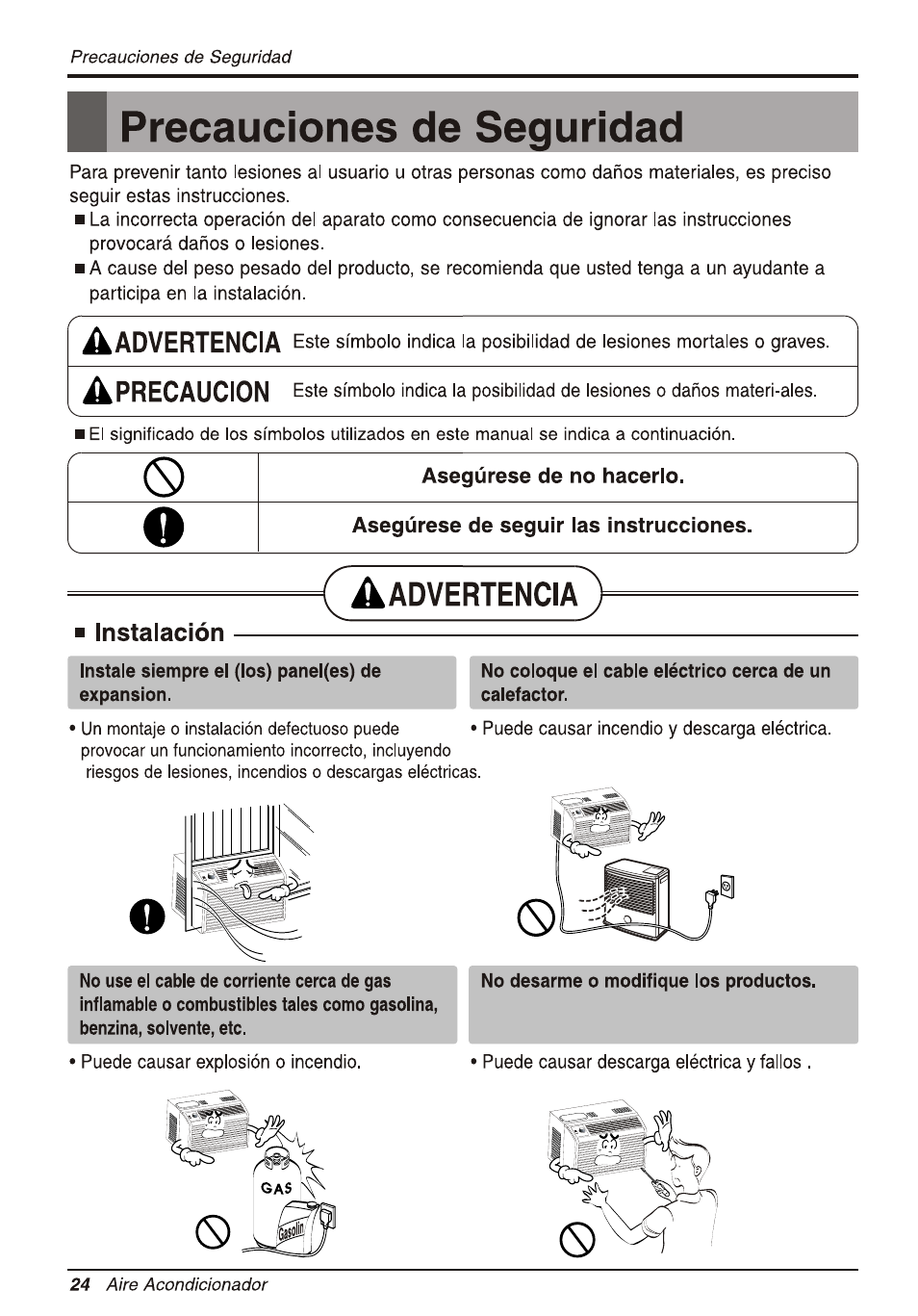 B precauciones de segurid, Precauciones de seguridad | LG WG5005R User Manual | Page 24 / 44