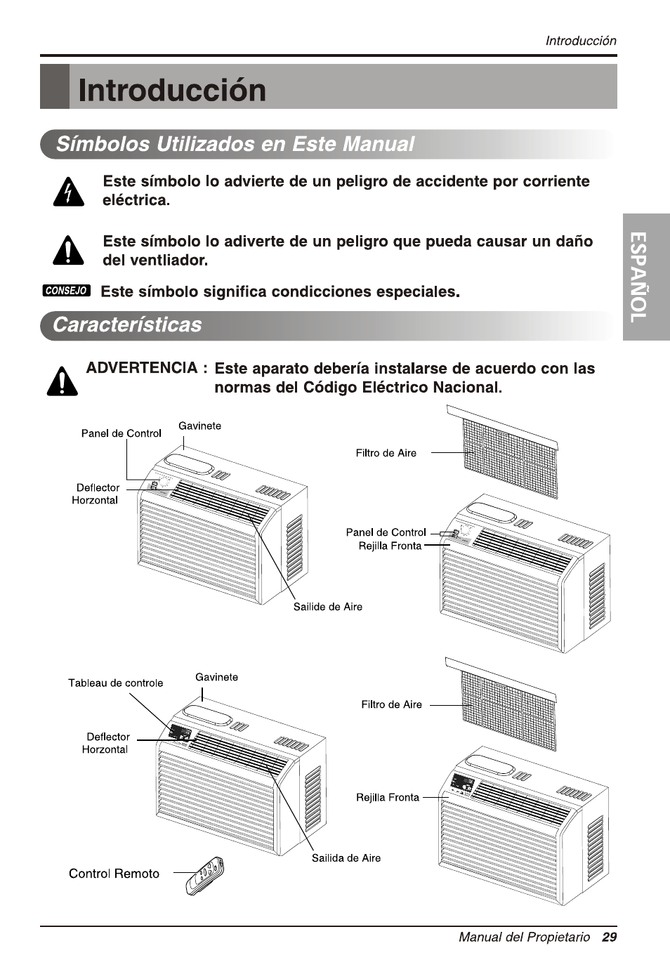 B introducción, Símbolos utilizados en este manual, Características | Introducción | LG WG5005R User Manual | Page 29 / 44