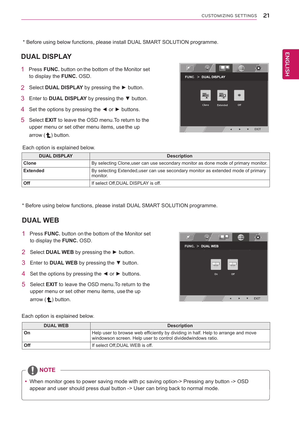 Dual display, Dual web | LG 27EN43V-B User Manual | Page 21 / 32