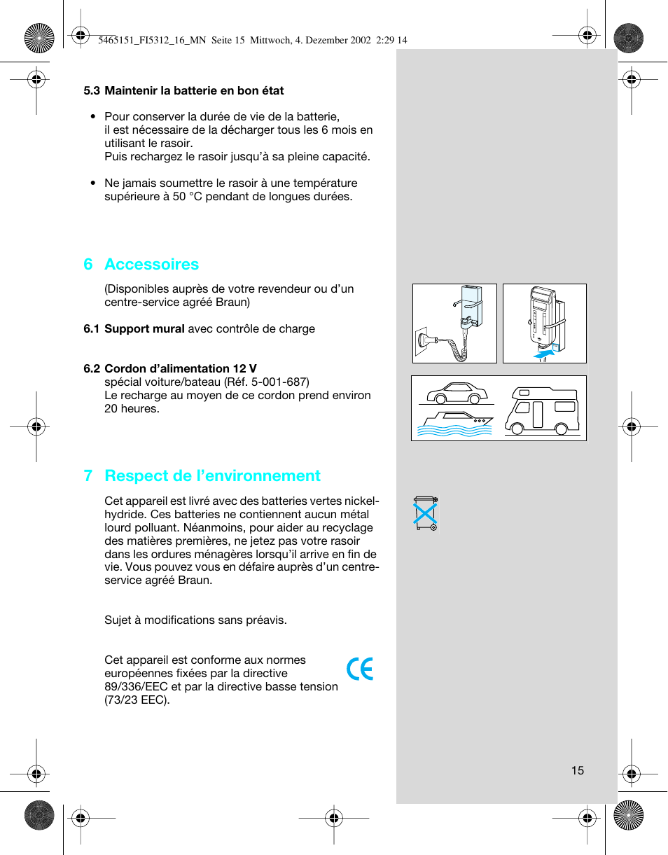 6 accessoires, 7 respect de l’environnement | Braun 5314 User Manual | Page 15 / 76