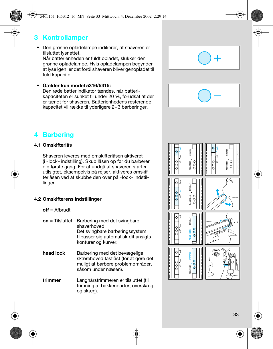 3 kontrollamper, 4 barbering | Braun 5314 User Manual | Page 33 / 76