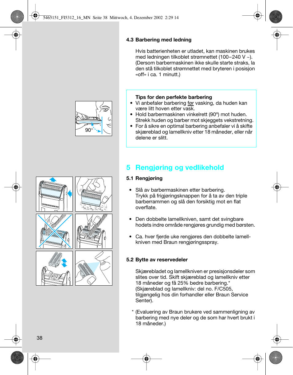 5 rengjøring og vedlikehold | Braun 5314 User Manual | Page 38 / 76