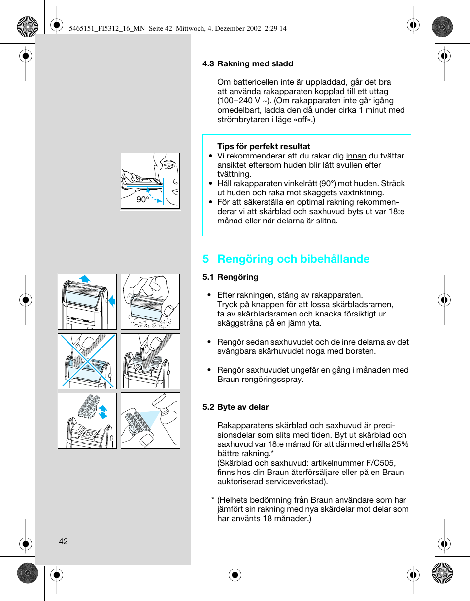 5 rengöring och bibehållande | Braun 5314 User Manual | Page 42 / 76
