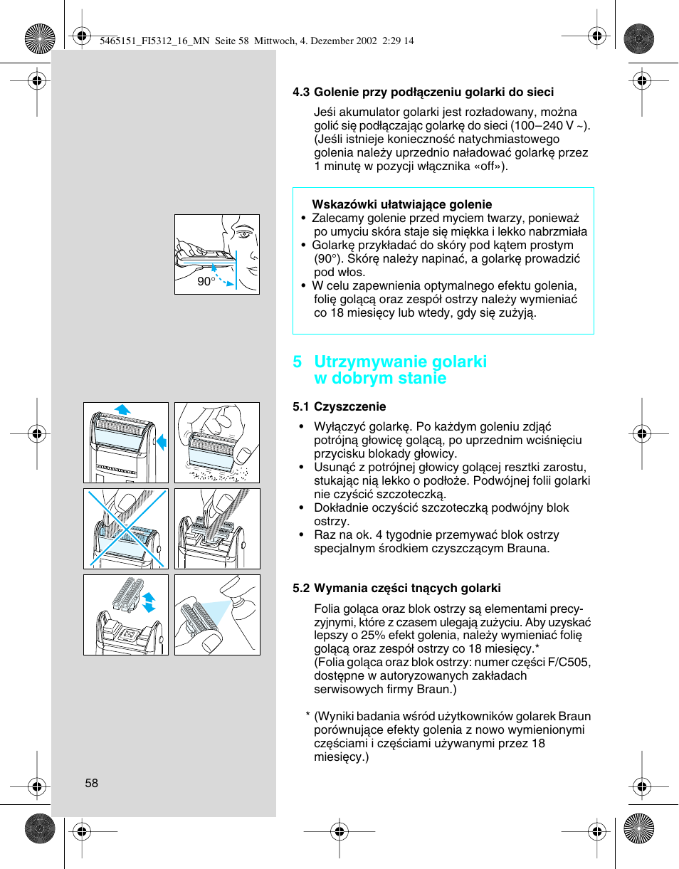 5 utrzymywanie golarki w dobrym stanie | Braun 5314 User Manual | Page 58 / 76