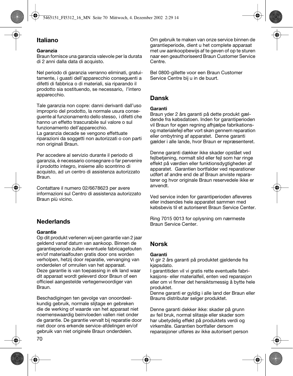 Braun 5314 User Manual | Page 70 / 76