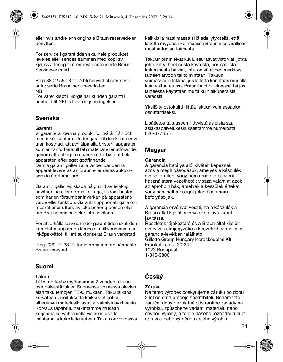 Braun 5314 User Manual | Page 71 / 76