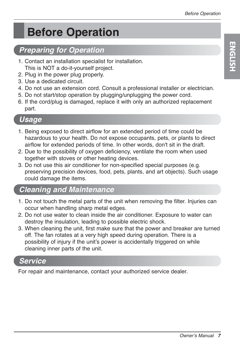Before operation, English | LG LP090CED User Manual | Page 7 / 27