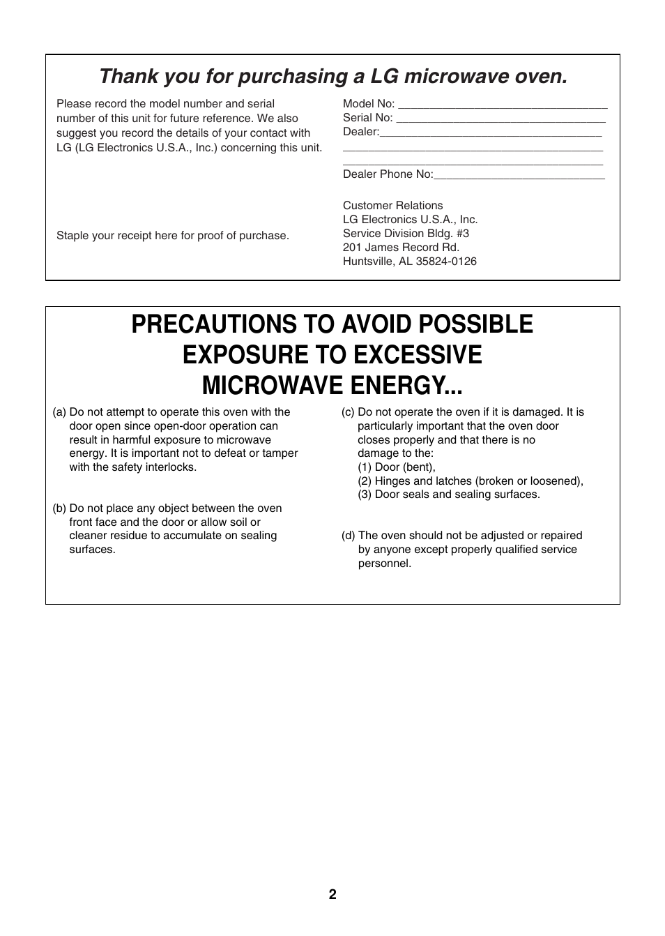 LG LMV1814SB User Manual | Page 2 / 32