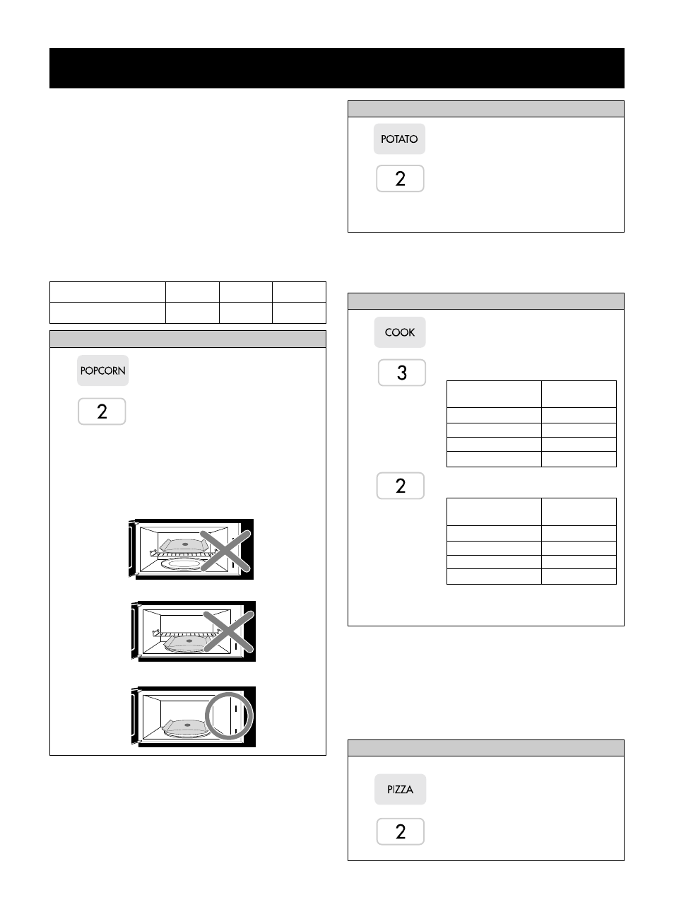 Operation, Cook, Potato | Popcorn, One touch control, Pizza (refrigerated) | LG MV-1725B User Manual | Page 15 / 32