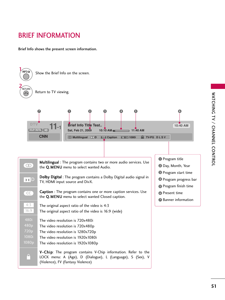 Brief information, Wa tching tv / channel contr ol | LG 47SL90 User Manual | Page 51 / 140