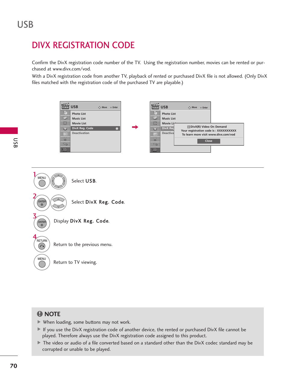 Divx registration code | LG 47SL90 User Manual | Page 70 / 140