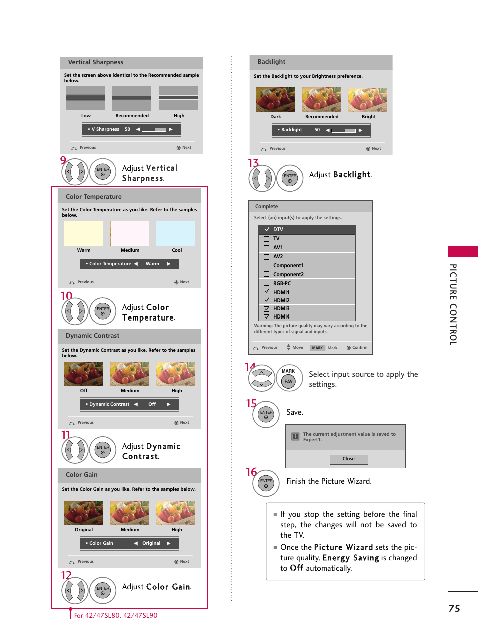 Picture contr ol | LG 47SL90 User Manual | Page 75 / 140