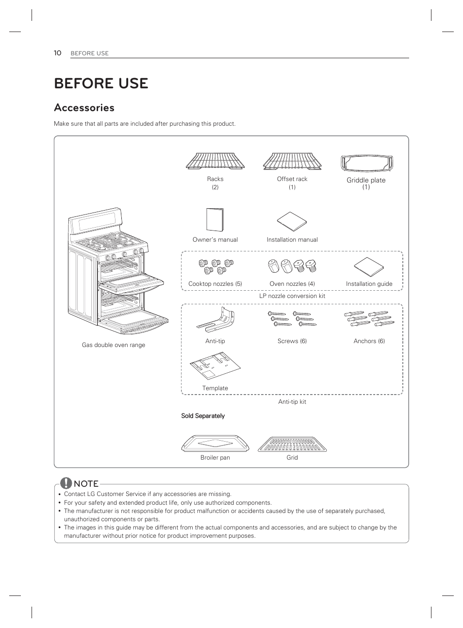 Before use, Accessories | LG LDG3017ST User Manual | Page 11 / 93