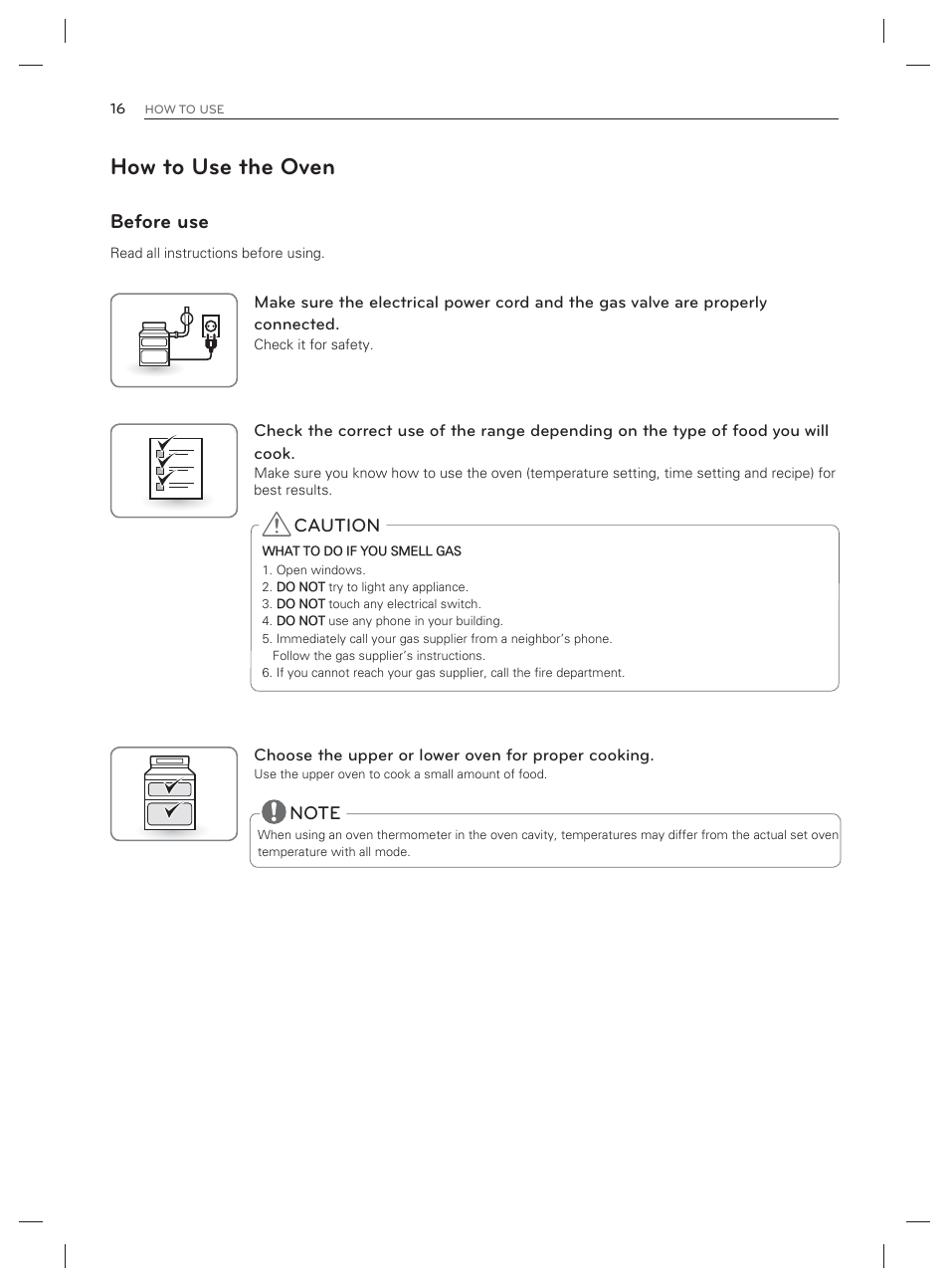 How to use the oven, Before use, Caution | LG LDG3017ST User Manual | Page 17 / 93