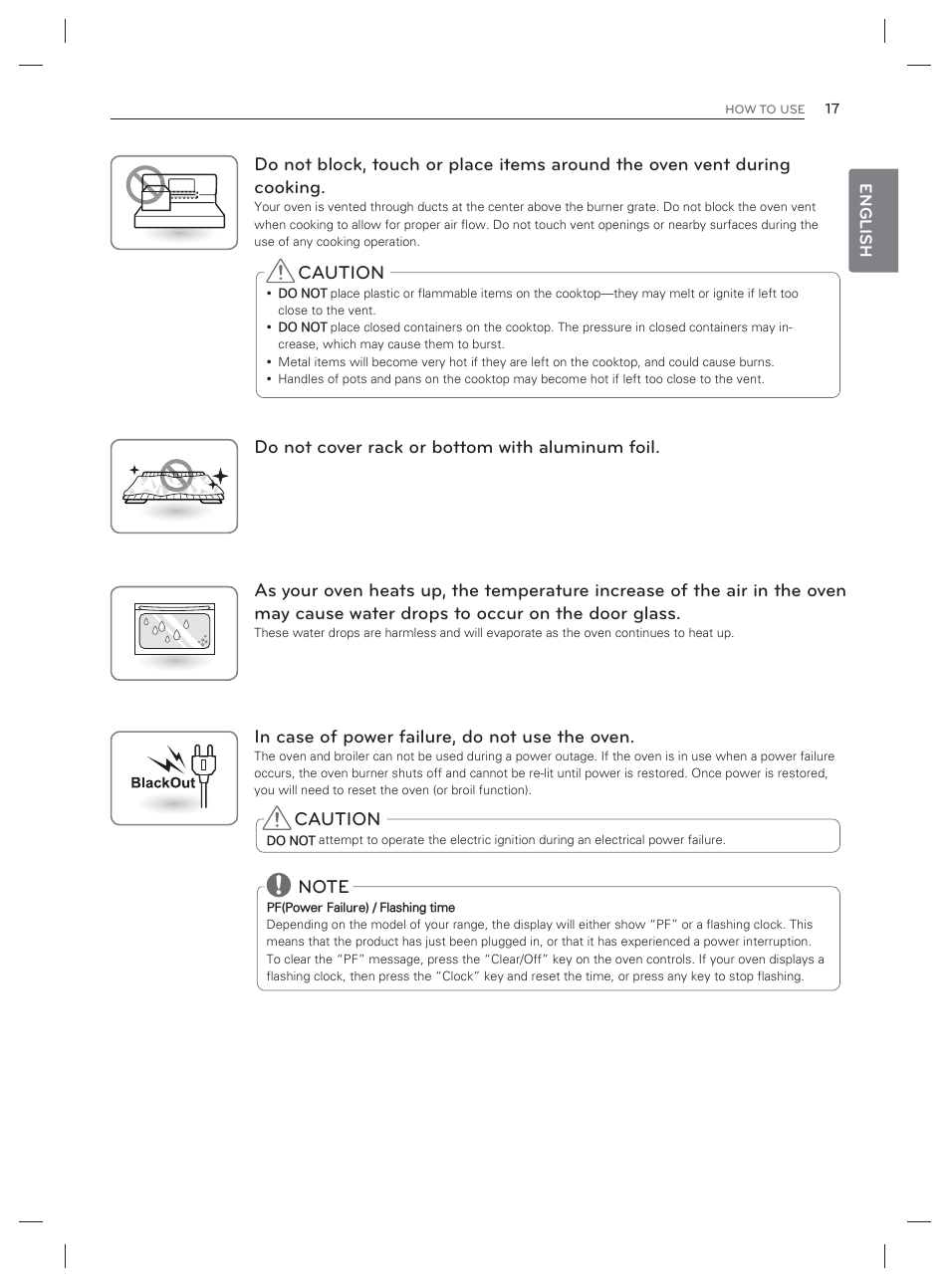 Do not cover rack or bottom with aluminum foil, Caution | LG LDG3017ST User Manual | Page 18 / 93