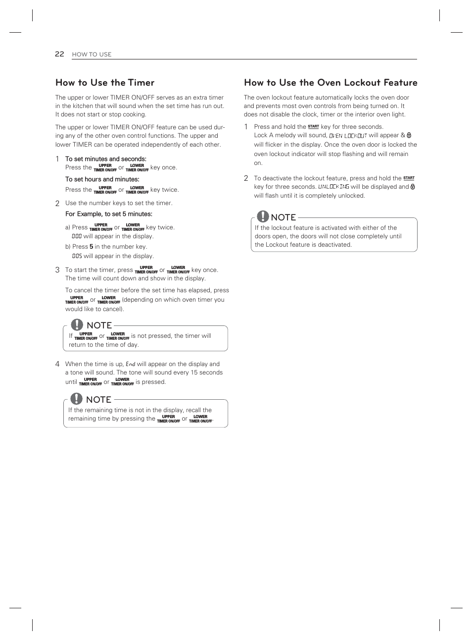 How to use the timer, How to use the oven lockout feature | LG LDG3017ST User Manual | Page 23 / 93