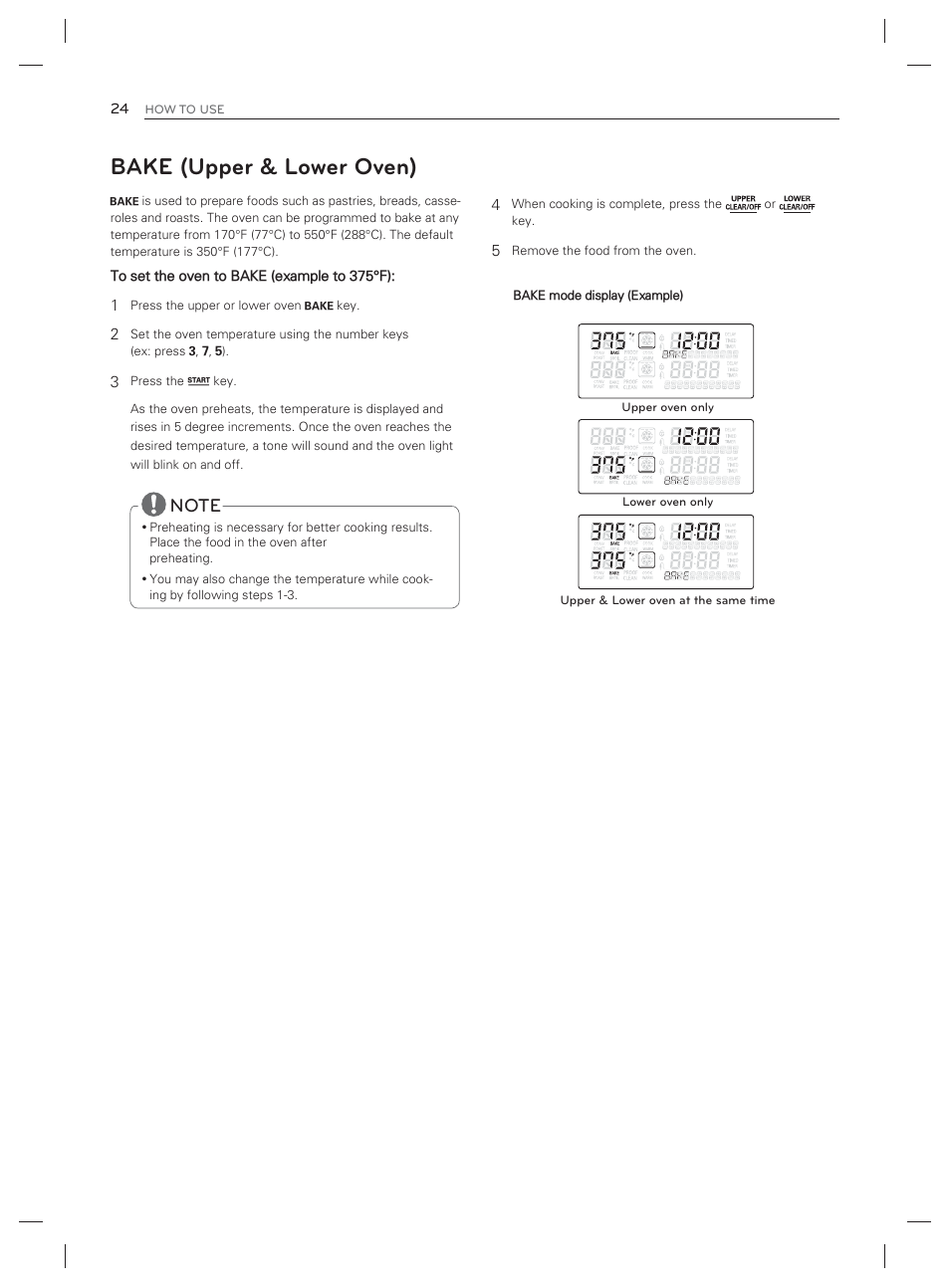 Bake (upper & lower oven) | LG LDG3017ST User Manual | Page 25 / 93