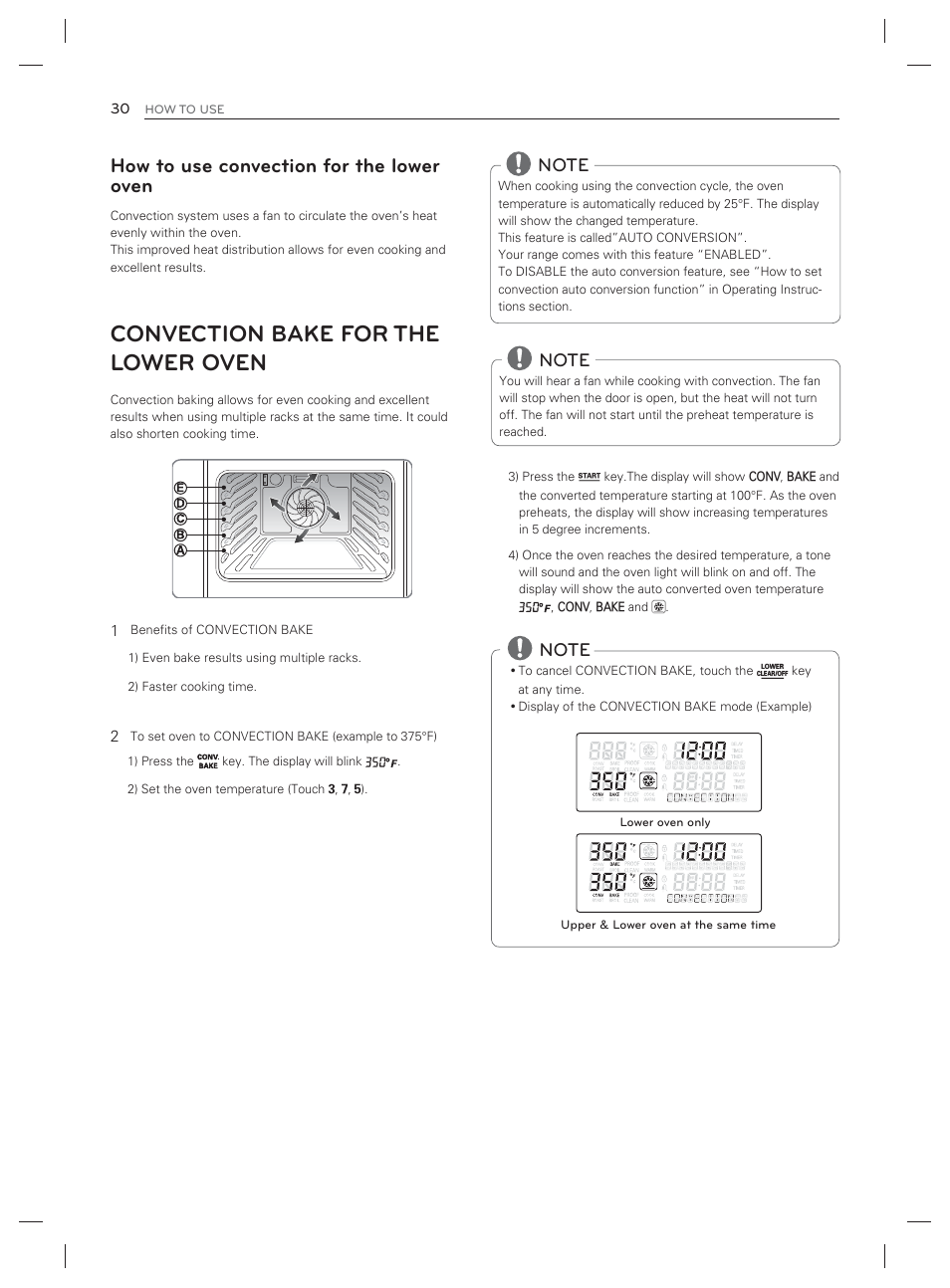 Convection bake for the lower oven, How to use convection for the lower oven | LG LDG3017ST User Manual | Page 31 / 93