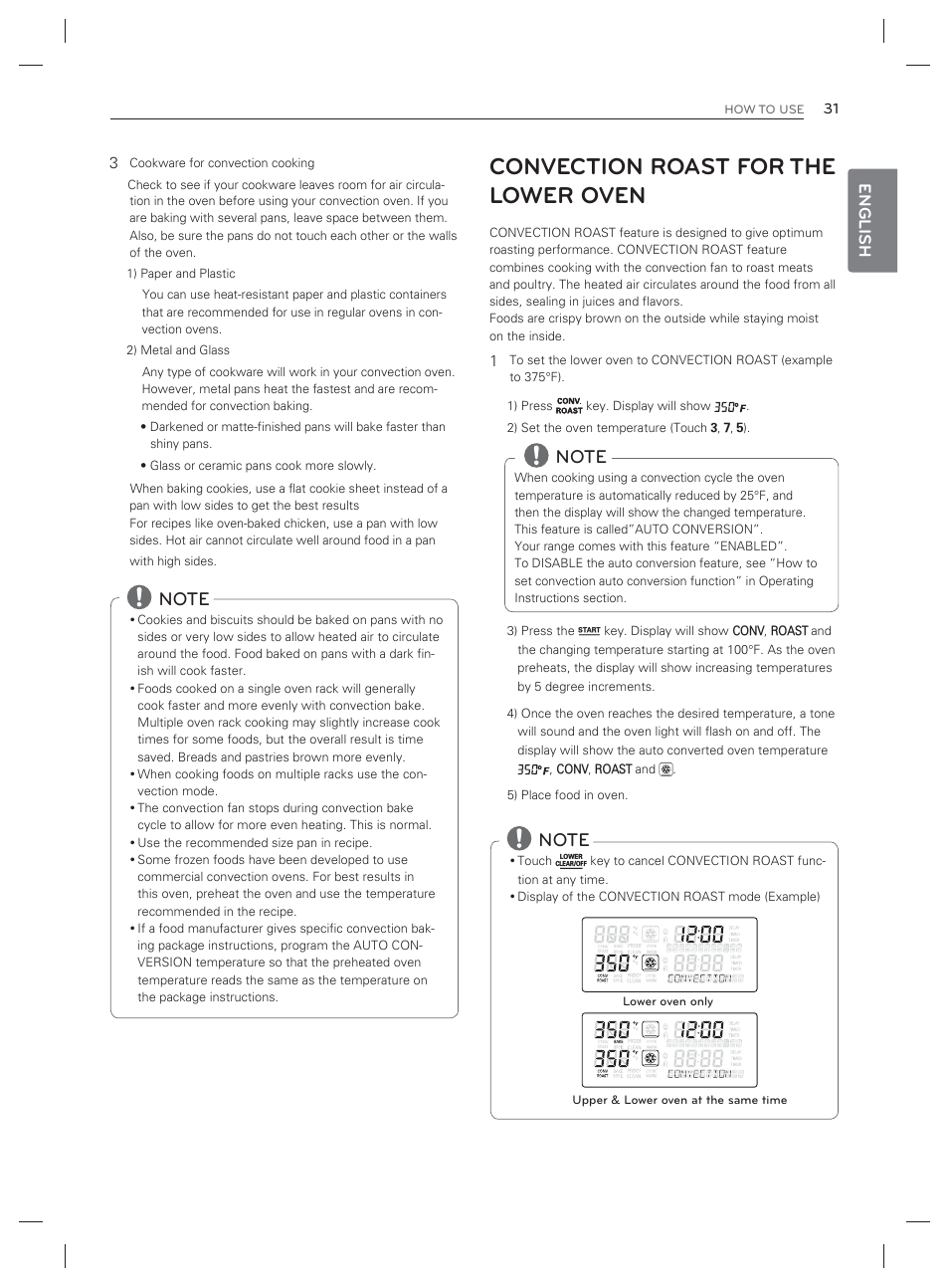 Convection roast for the lower oven, English | LG LDG3017ST User Manual | Page 32 / 93