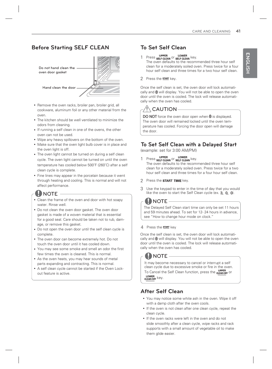 Before starting self clean, After self clean, Caution | English | LG LDG3017ST User Manual | Page 42 / 93