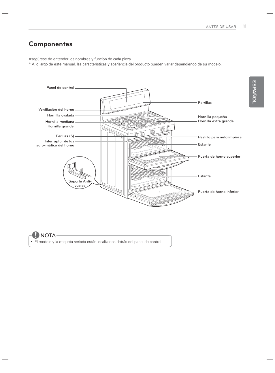 Componentes, Nota | LG LDG3017ST User Manual | Page 58 / 93