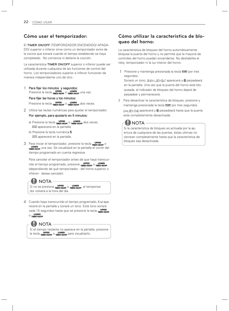 Cómo usar el temporizador, Nota | LG LDG3017ST User Manual | Page 69 / 93